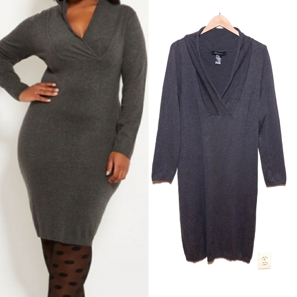 Ashley Stewart Dresses & Skirts - Ashley Stewart Gray V-neck Sweater Dress 18/20